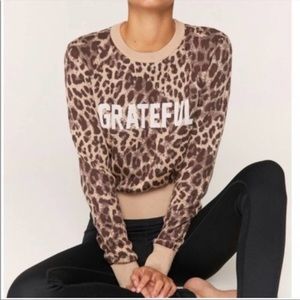 Spiritual Gangster Nikki Grateful Graphic Leopard Print Crop Sweater Medium